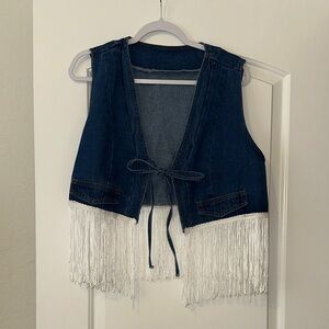 Western Denim Vest with Fringe